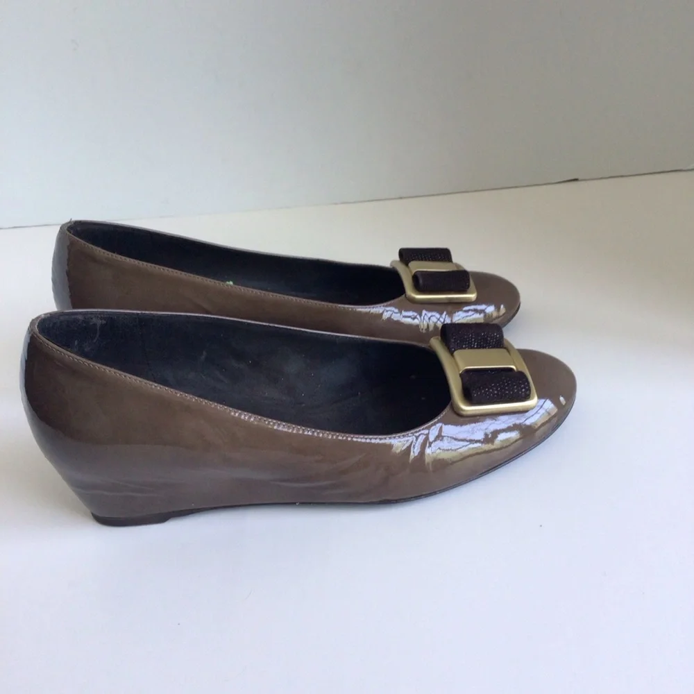 Stuart Weitzman PROPER Wedge Patent Leather Driftwood Aniline. Size 8.5 - Picture 7 of 15